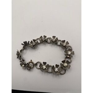 VTG Floral Link Bracelet With Rhinestone Centers 7.5 In
